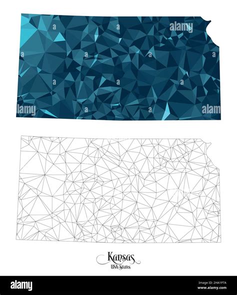 Low Poly Map Of Kansas State Usa Polygonal Shape Vector Illustration