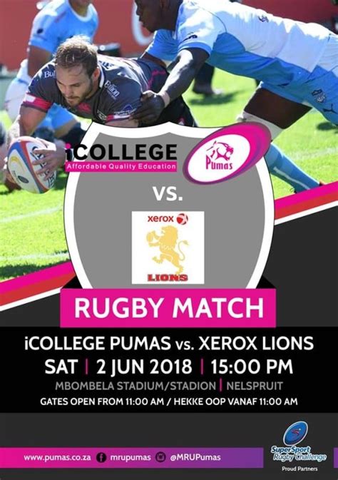 This match between pumas and lions is likely to be an interesting match. The iCollege Pumas vs the Xerox Lions | Mbombela Stadium ...