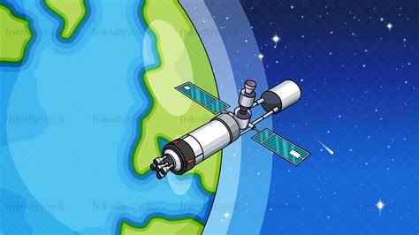 Space Station In Orbit Background Cartoon Clipart Vector