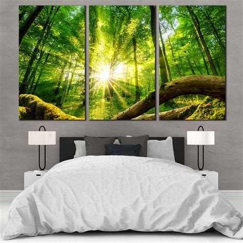 Tranquil Forest Canvas Wall Art Green Trees Scenery 3 Piece Canvas Pr