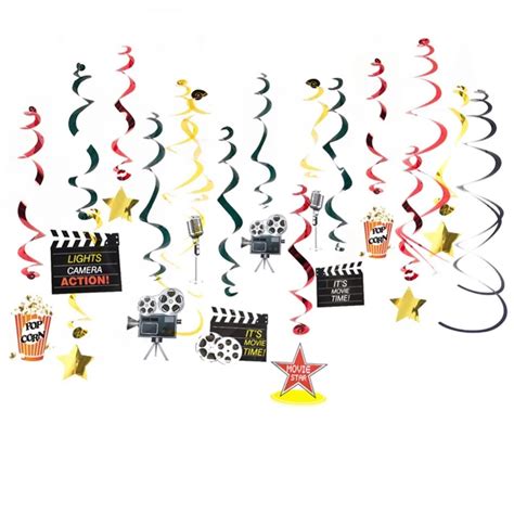 Hollywood Theme Party Supplies Star Clapboard Cutout Hanging Swirls For