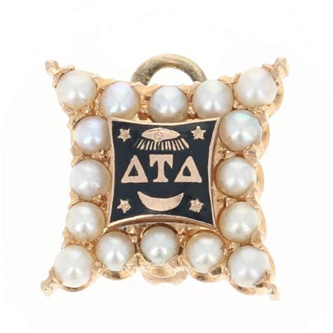 Delta Tau Delta Badge 14k Yellow Gold Pearls Enamel Greek Etsy