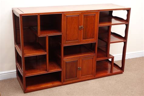 Chinese Rosewood Shelving Display Cabinet With Four Cupboard Doors On