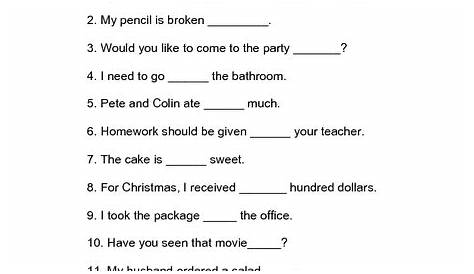 To, Too, or Two Worksheet for 3rd - 8th Grade | Lesson Planet