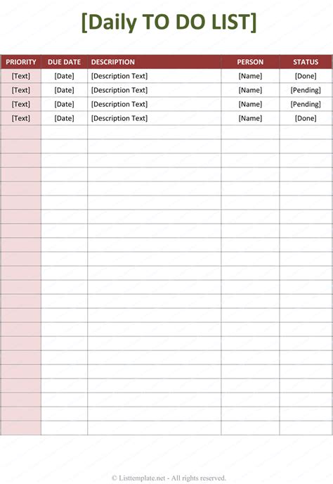 Daily Task Spreadsheet Template —