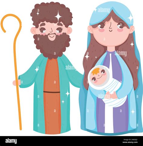 Holy Mary Joseph And Baby Jesus Manger Nativity Merry Christmas Vector