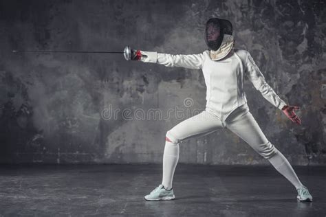 Woman Is Fencing Stock Photo Image Of Female Arena