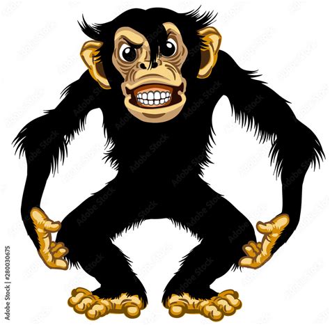Cartoon Chimpanzee Great Ape Standing In Furious Aggressive Pose Angry