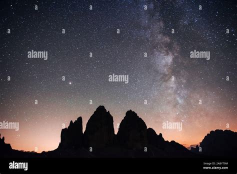 Stunning Landscape With Milky Way Over Tre Cime Three Peaks Mountains