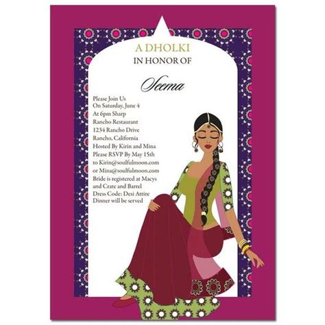 Need to let your guests know a specific dress code for your wedding but not sure how? Arch Diva Indian Bridal Shower Invitation by Soulful Moon ...