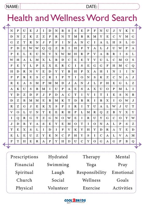 Printable Health And Wellness Word Search Puzzle