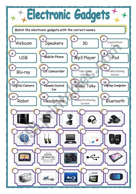 Electronic Gadgets Matching Esl Worksheet By Dingjai Vocabulary