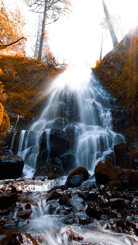 Download Wallpaper 2160x3840 Waterfall Stones Spray Wildlife Stream
