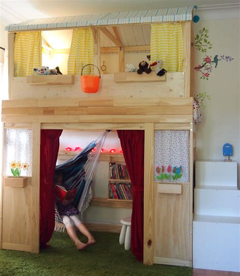 The main difference between a mid sleeper bed and high sleeper bed is that the latter elevates the mattress much higher up from floor level. Lit superposé Mydal transformé en lit-cabane - Bidouilles IKEA