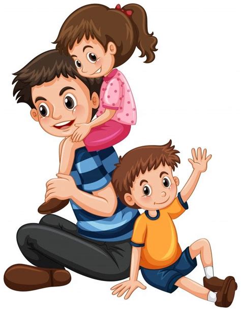 A Father Hugging His Two Children On A White Background