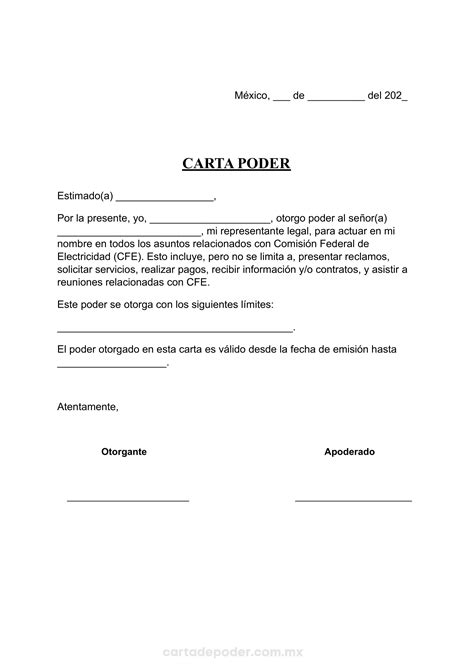 ᐅ Carta Poder CFE Ejemplos en Word y PDF