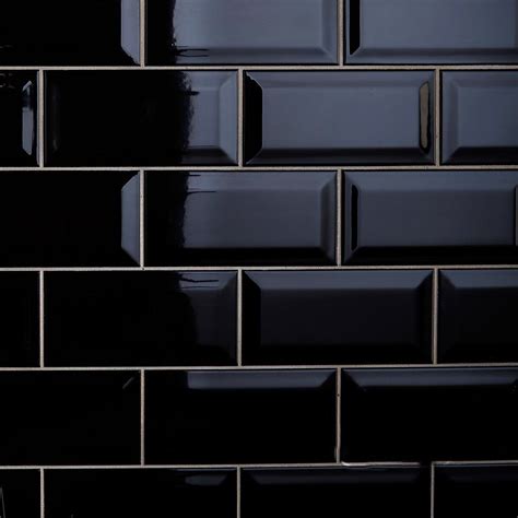 Timeless Jet Black 3x6 Beveled Ceramic Tile Glossy Black Subway Tiles