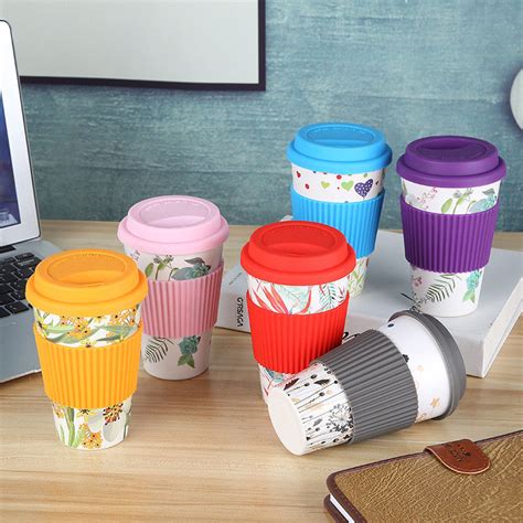 Biodegradable 400ml Bamboo Fiber Coffee Cup With Silicone Cover