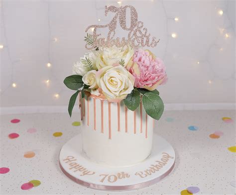 Rose Gold And Floral 70th Birthday Cake Cakey Goodness