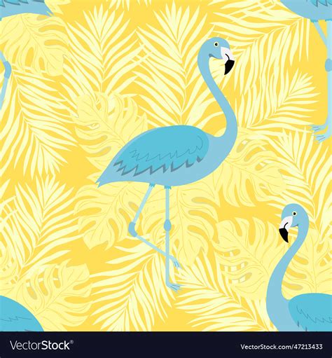 Seamless Summer Pattern With Blue Flamingo Vector Image