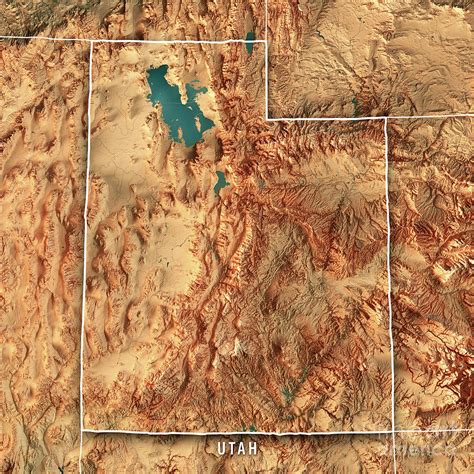 Utah State Usa 3d Render Topographic Map Border Digital Art By Frank