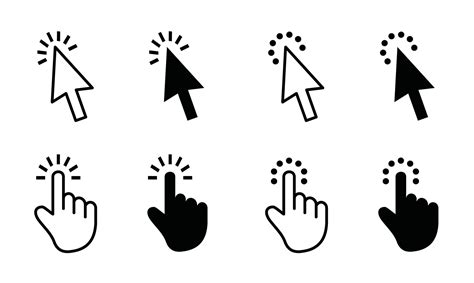 Computer Mouse Click Cursor Gray Arrow Icons Set And Loading Icons