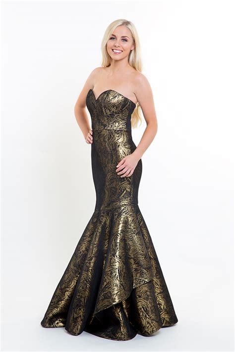 Bariano Black And Gold Strapless Fishtail Gown Alila Boutique