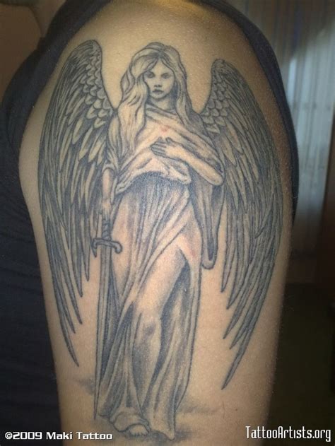 Angel tattoos are very common across the world and many people apply them with different some tattoos can entail angel michael fighting and defeating lucifer, which shows victory over the forces of. 17 best Female Guardian Angel Tattoo images on Pinterest ...