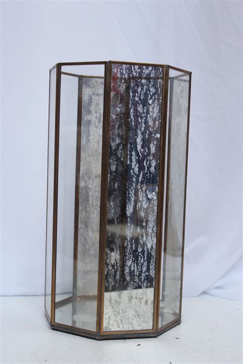 Octagonal Hurricane With Mercury Glass Panels And Brass Edges Glass Panels Mercury Glass Glass