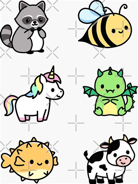 Cute Animal Sticker Pack 5 Sticker For Sale By Littlemandyart Redbubble