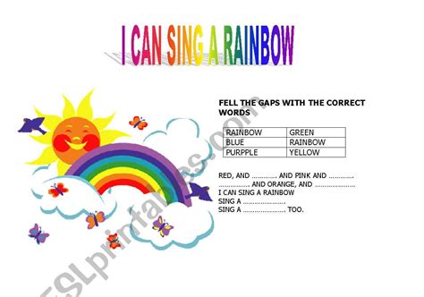 English Worksheets I Can Sing A Rainbow