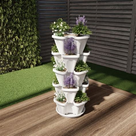 Pure Garden Stacking Planter Tower Five Tier Indooroutdoor Vertical Herb And Vegetable Stand