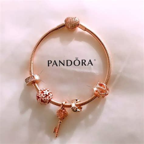 Pandora rose gold bracelet haul 2018. Pandora Rose Gold Bangle Bracelet With 4 Pandora Charms ...