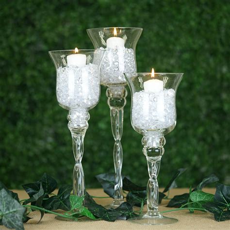 Set Of 3 Hurricane Long Stem Glass Candle Holders 161412