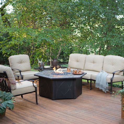 Cushions are made with sunbrella® fabric that is resistant to stains, mildew, chlorine and fading Belham Living Palazetto Sofa Propane Fire Pit Chat Set ...
