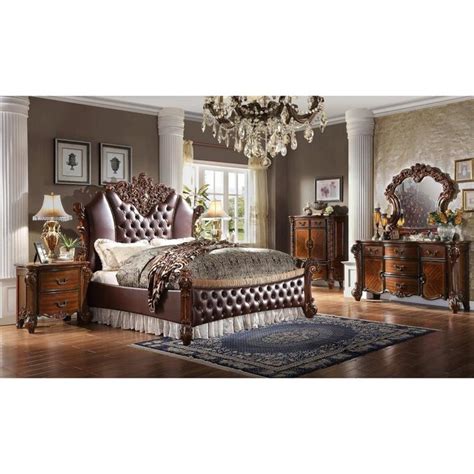 acme furniture vendome ii eastern king bed  pu  cherry   beds