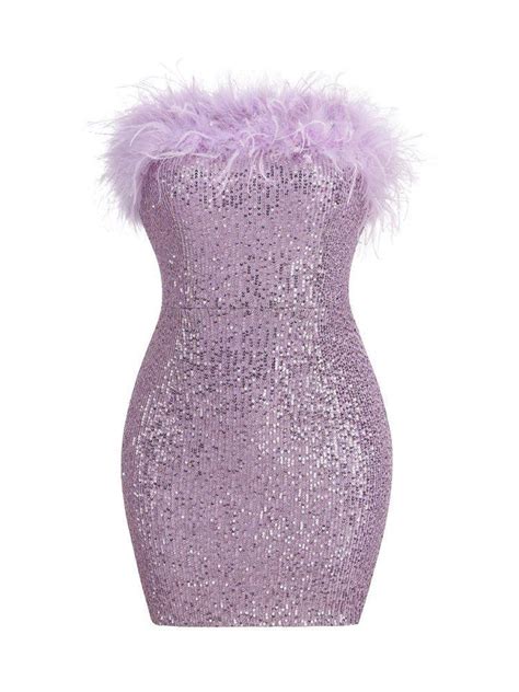 Marin Strapless Feather Sequin Mini Dress In Violet Mew Mews Fashion