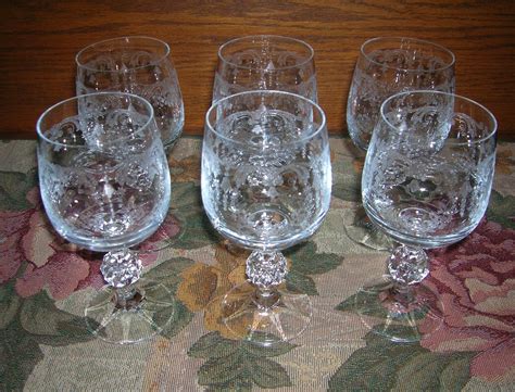 6 Vintage Needle Etched Crystal Wine Glasses Cascade Pattern Etsy