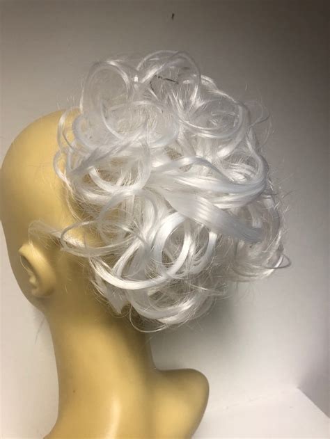 White Pure White Curly Synthetic Hair Scrunchie 1 Etsy