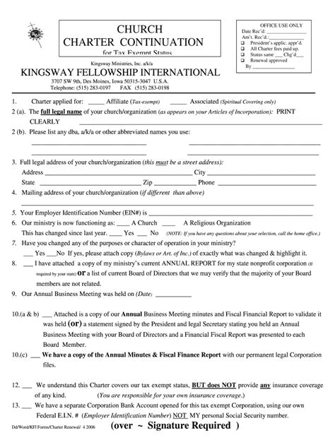 Kingsway Fellowship Church Charter Continuation 2006 Fill And Sign