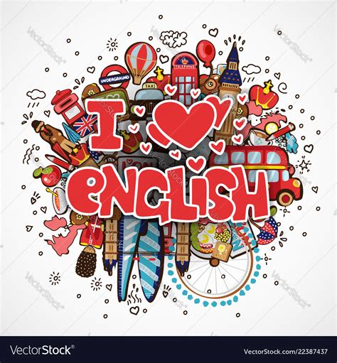 Phrase I Love English Educational And Travelling Vector Image