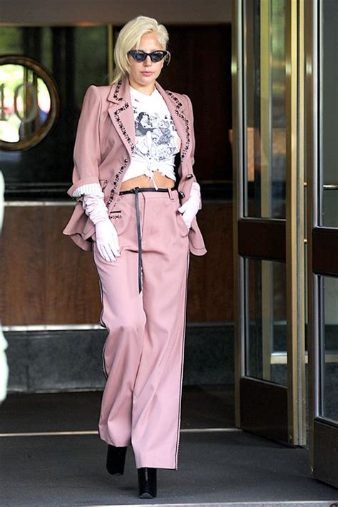 Lady Gaga Pink Pantsuit Lady Gaga Wears Sexy Pink Suit