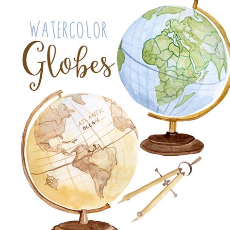 Watercolor Globes Globe Clip Art Planet Educational Clip Etsy