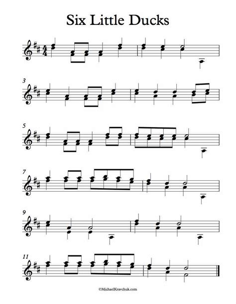 Free Violin Duet Sheet Music Six Little Ducks Michael Kravchuk
