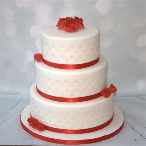 Red Roses And Pearls 3 Tier Cake