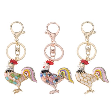 Buy Pretty Chic Opals Cock Rooster Chicken Keychains Crystal Bag Pendant Key