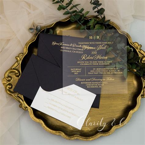 Simple Elegant Gold Foil Acrylic Wedding Invitations Cax057