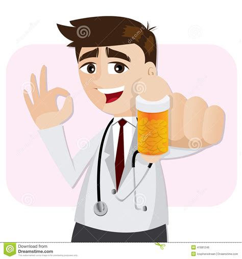 Draw his mouth as a curved line with a black or. Cartoon Pharmacist Showing Medicine Bottle Stock Vector ...