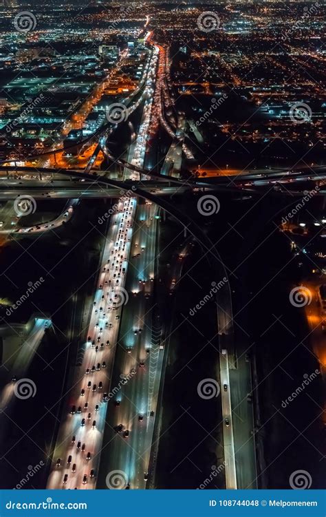 Aerial View Of A Massive Highway In Los Angeles Stock Photo Image Of