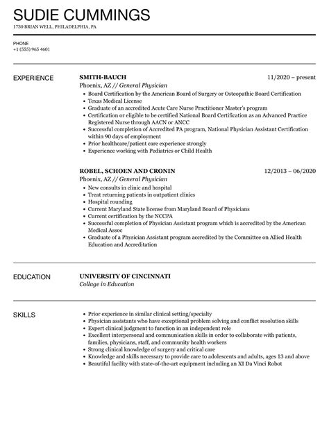 General Physician Resume Samples Velvet Jobs